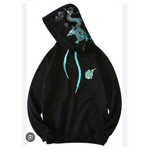 NWOT~Japanese Clothing Blue Dragon Embroidered Hoodie Size Large